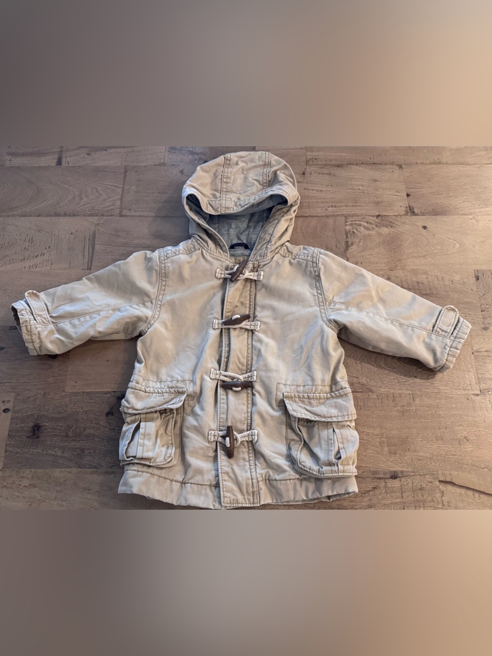 Gap Kids Hooded Toggle utility pocket Coat Light Beige sz 18-24 toddler